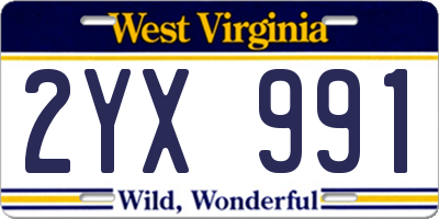 WV license plate 2YX991