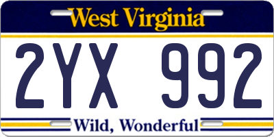 WV license plate 2YX992