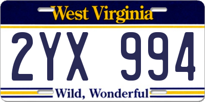 WV license plate 2YX994