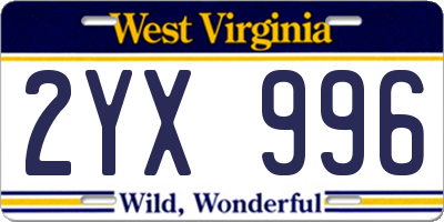 WV license plate 2YX996
