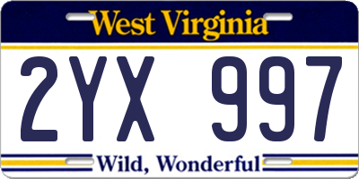 WV license plate 2YX997