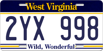 WV license plate 2YX998