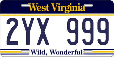 WV license plate 2YX999