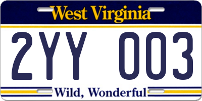 WV license plate 2YY003