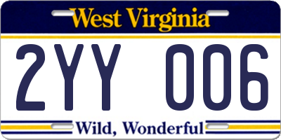 WV license plate 2YY006
