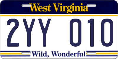 WV license plate 2YY010
