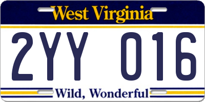 WV license plate 2YY016
