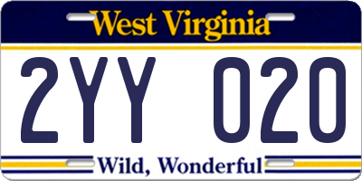 WV license plate 2YY020