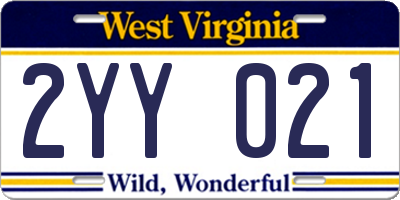 WV license plate 2YY021