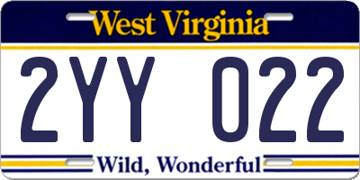WV license plate 2YY022