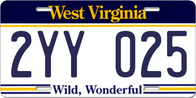 WV license plate 2YY025