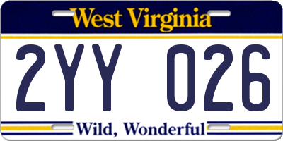 WV license plate 2YY026