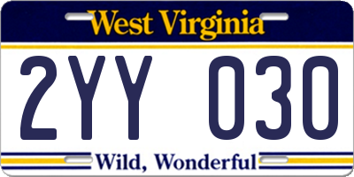 WV license plate 2YY030