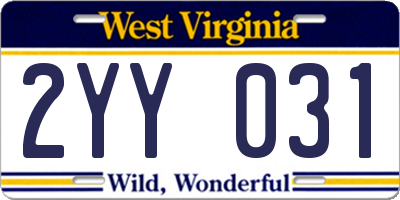 WV license plate 2YY031