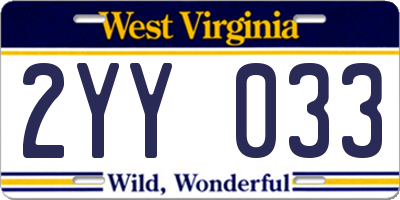 WV license plate 2YY033