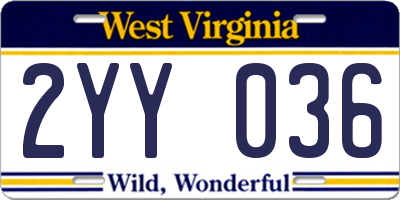 WV license plate 2YY036
