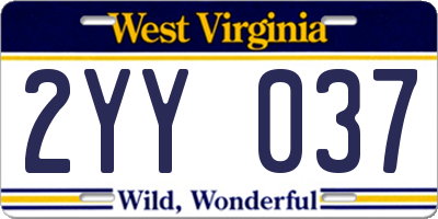 WV license plate 2YY037