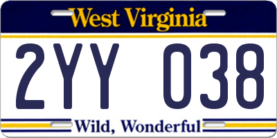 WV license plate 2YY038