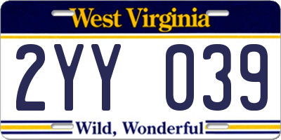WV license plate 2YY039