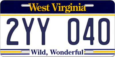 WV license plate 2YY040