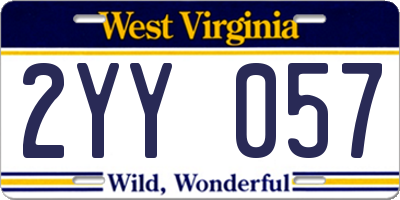 WV license plate 2YY057