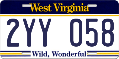 WV license plate 2YY058