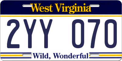 WV license plate 2YY070