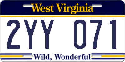 WV license plate 2YY071