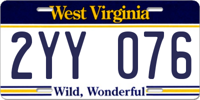 WV license plate 2YY076