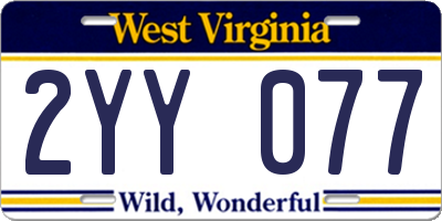 WV license plate 2YY077
