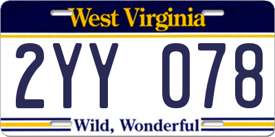 WV license plate 2YY078
