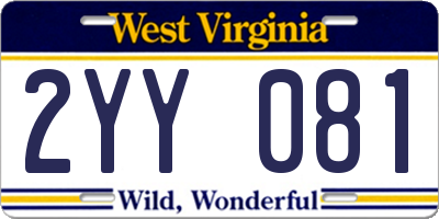 WV license plate 2YY081