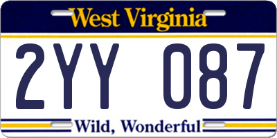 WV license plate 2YY087