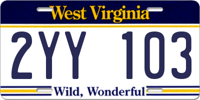 WV license plate 2YY103