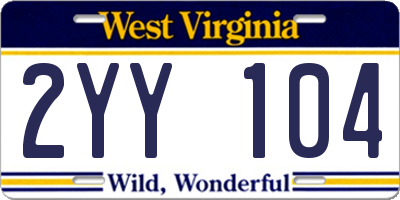 WV license plate 2YY104