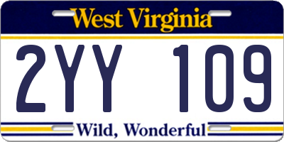 WV license plate 2YY109