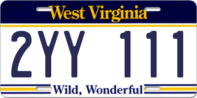 WV license plate 2YY111