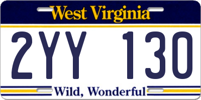 WV license plate 2YY130
