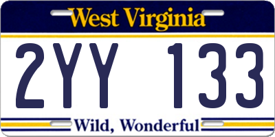 WV license plate 2YY133