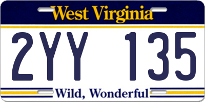 WV license plate 2YY135