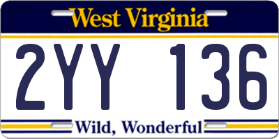 WV license plate 2YY136
