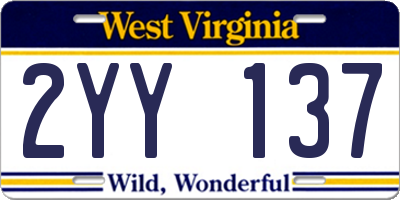 WV license plate 2YY137