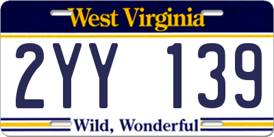 WV license plate 2YY139