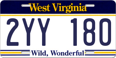 WV license plate 2YY180