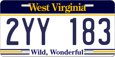 WV license plate 2YY183