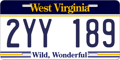 WV license plate 2YY189