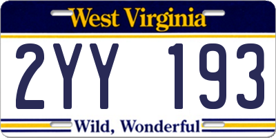 WV license plate 2YY193