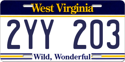 WV license plate 2YY203