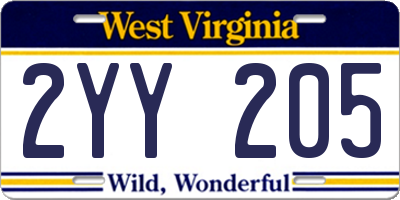 WV license plate 2YY205