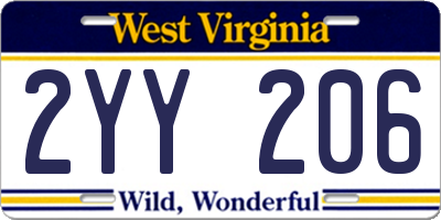 WV license plate 2YY206